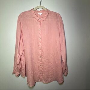 J Jill Love Linen Button Down Long Sleeve Top 2X 100% Linen Lagenlook Beachy